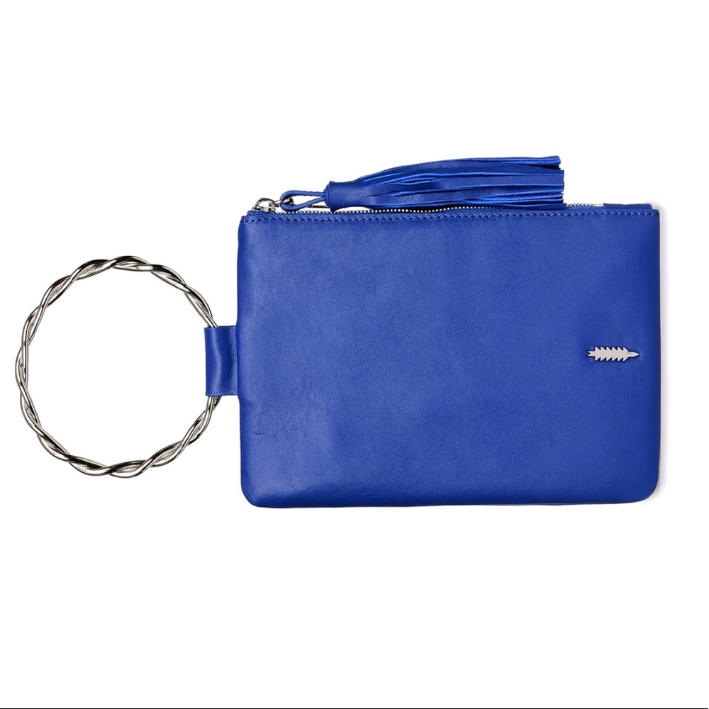 🆕Thacker Nolita twisted Bracelet  wristlet clutch Persian Blue Leather NWT 💙